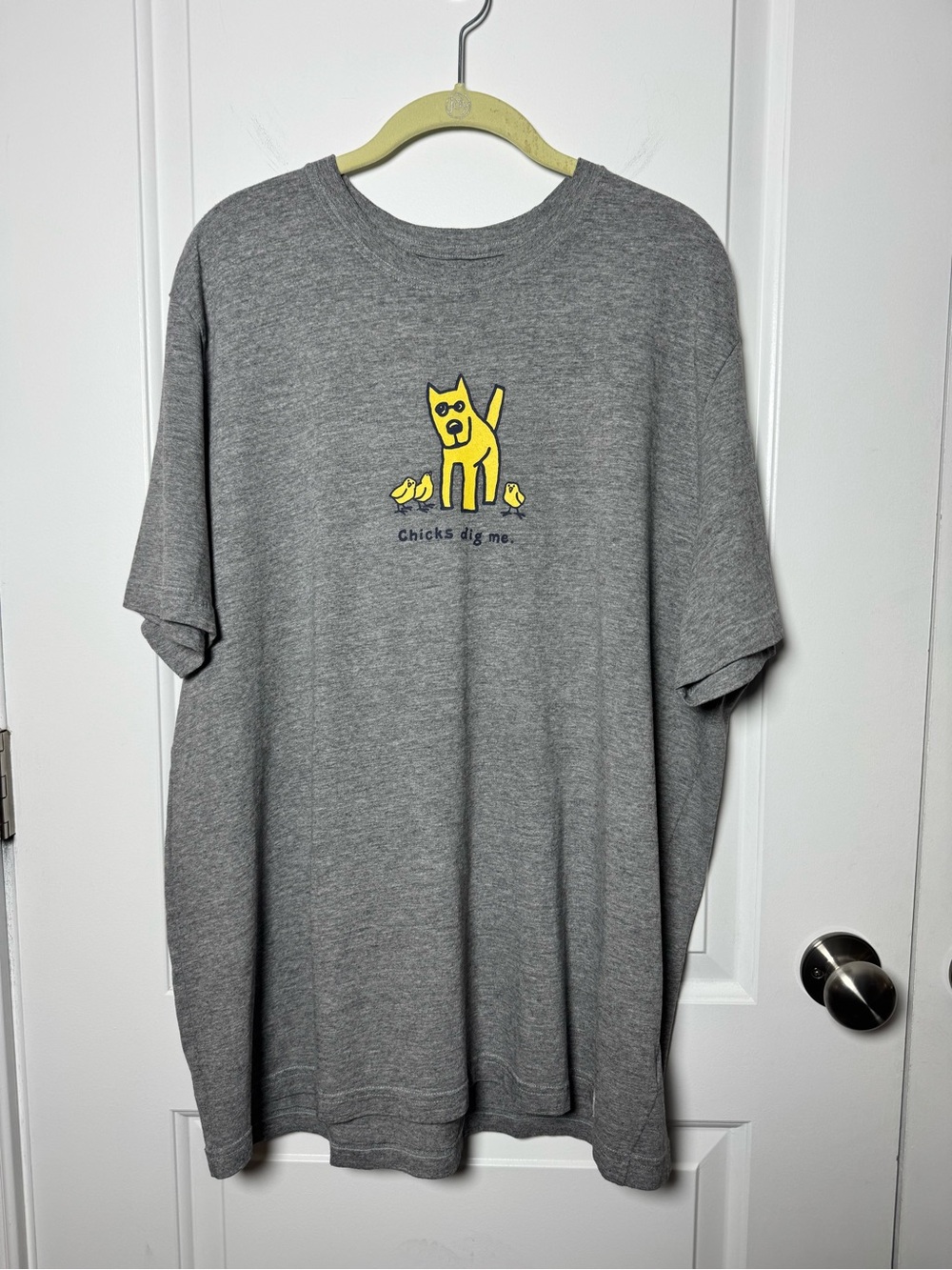 Life Is Good Men’s XL Chicks Dig Me Dog Graphic Gray T-Shirt
